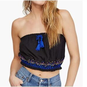 NWT $68 Free People‎ No More Tiers Black Beaded Tube Top OB978531 Size L